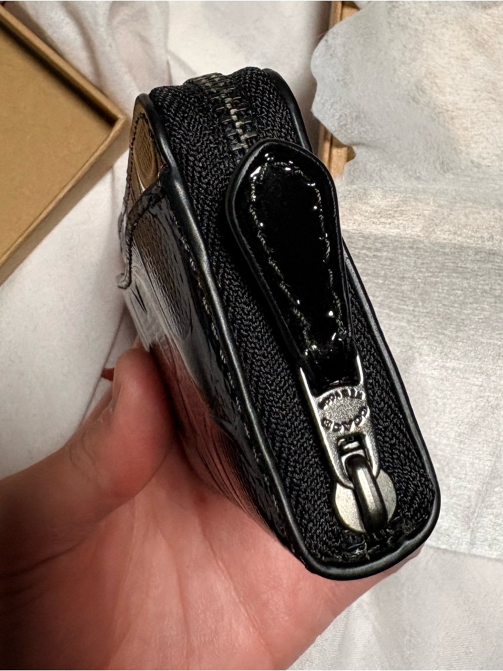 Coach Black Patent Leather Zip Wallet - Picture 3 of 8